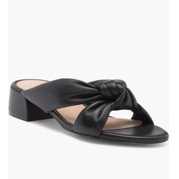 Stuart Weitzman Playa 35 Knot Slide Sandals Black Leather Size 11 Block Heel - Picture 1 of 9
